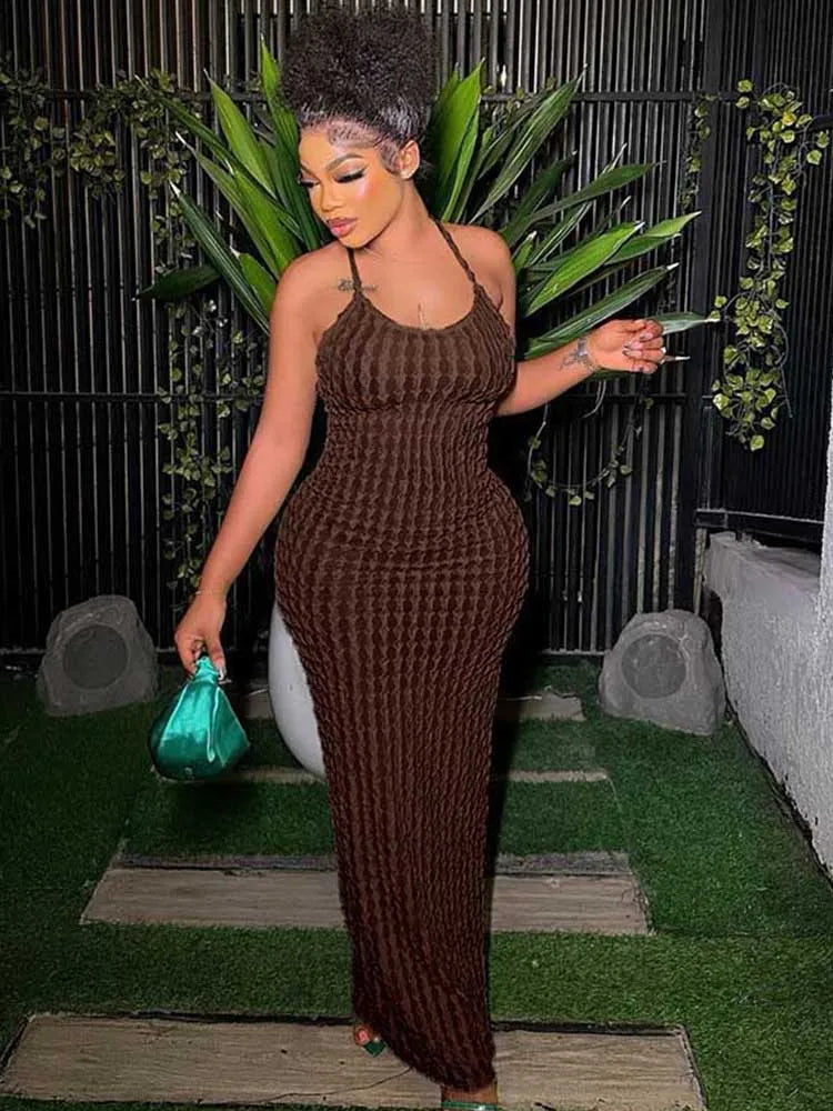 Solid Ruched Spaghetti Strap Laidback Sleeveless Backless Streetwear Midi Dresses