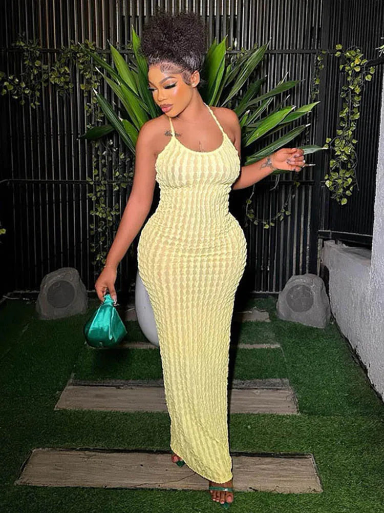 Solid Ruched Spaghetti Strap Bandage Relaxed Backless Ladies Midi Dresses