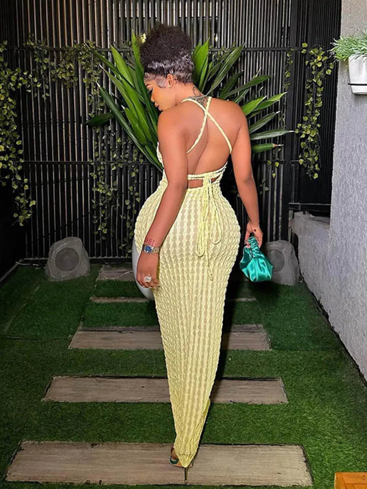 Solid Ruched Spaghetti Strap Laidback Sleeveless Backless Streetwear Midi Dresses