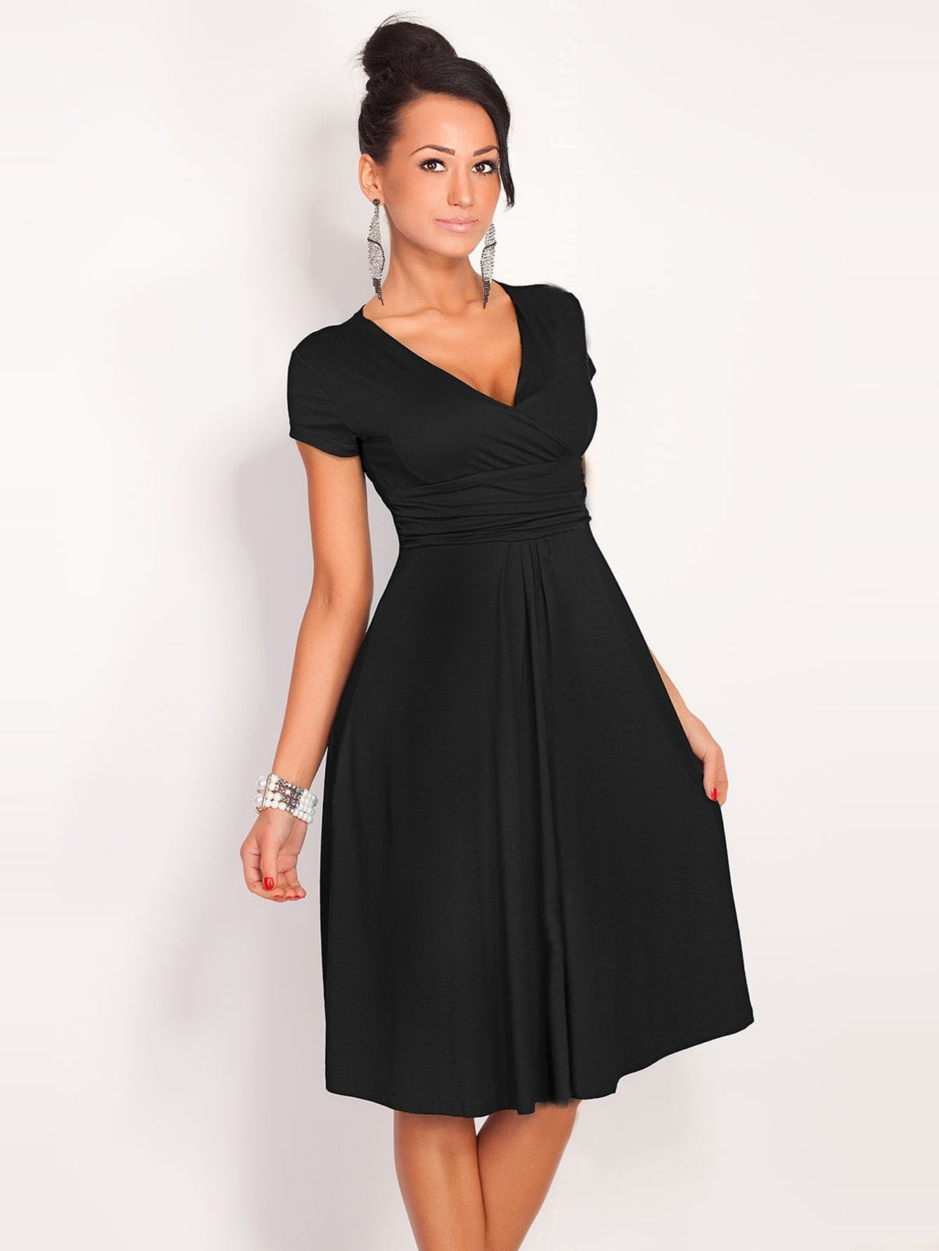 V Solid neck Dress