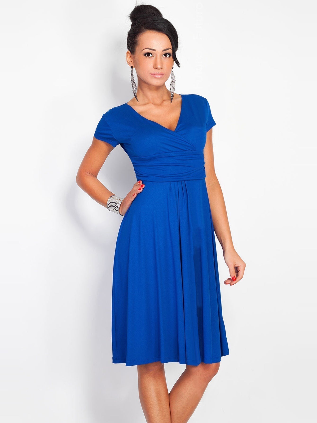 V Solid neck Dress