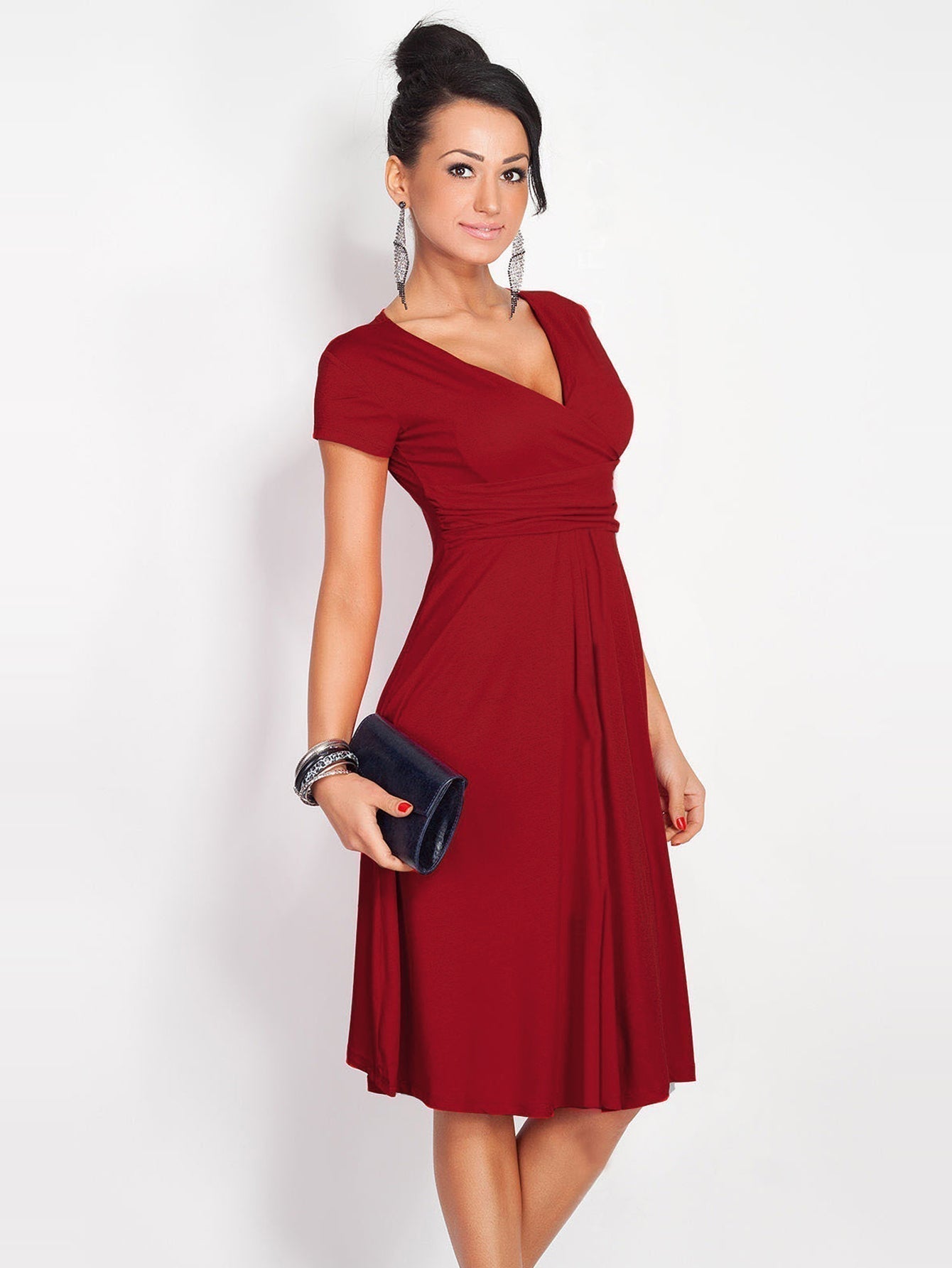 V Solid neck Dress