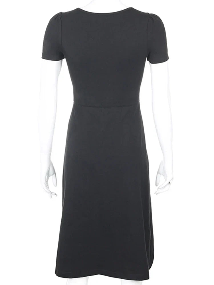 Square Ruched Black Side Split Laidback Gothic Sun New Midi Dresses