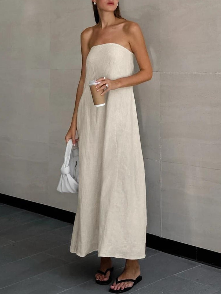 Linen Strapless Midi Dress