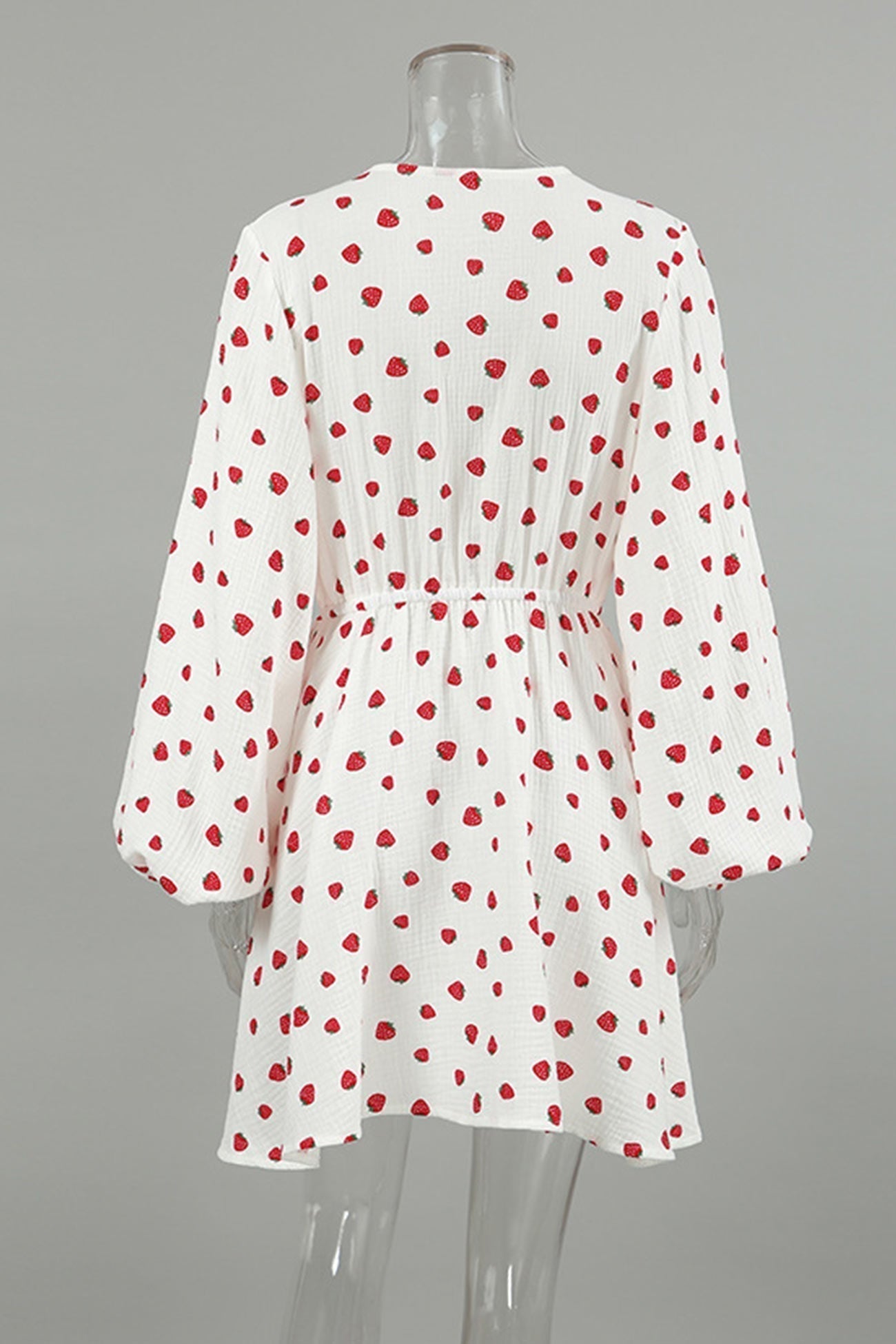 Print Strawberry Puff Sleeve Cotton Dress