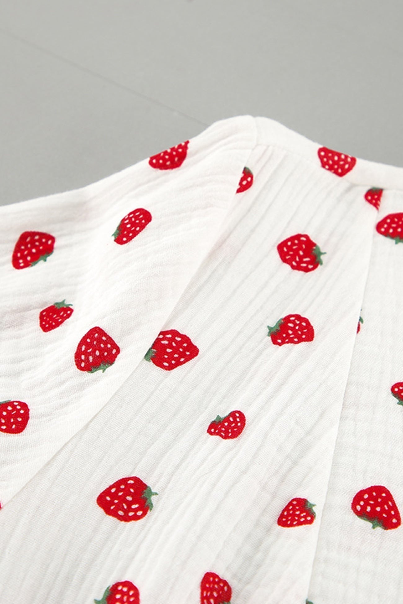 Print Strawberry Puff Sleeve Cotton Dress