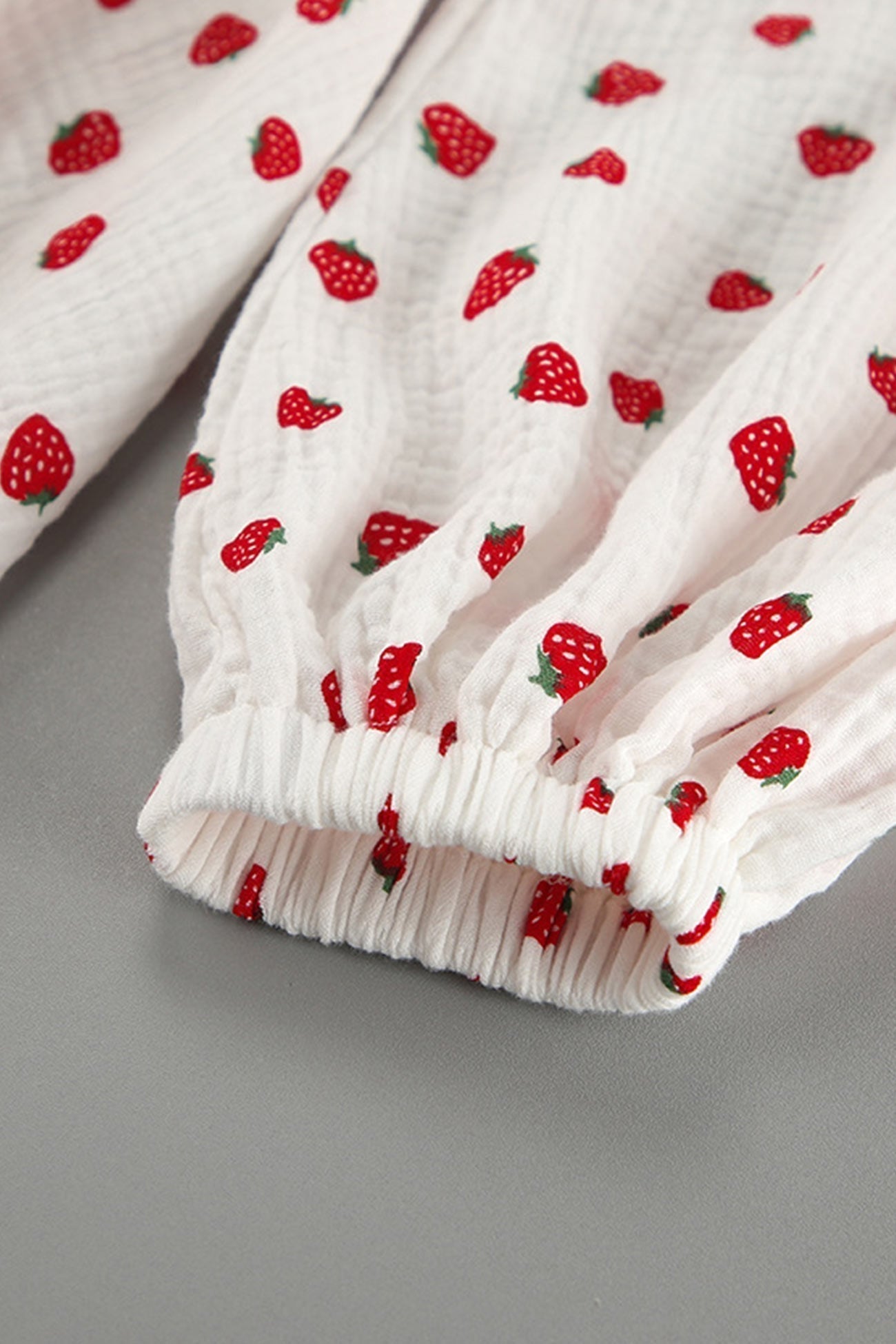 Print Strawberry Puff Sleeve Cotton Dress