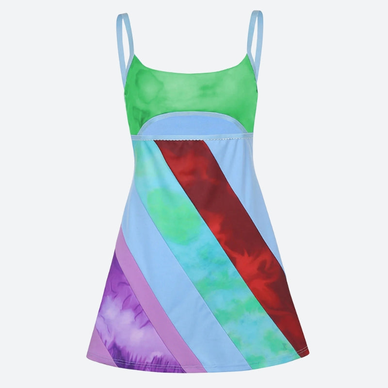 Patch Striped Satin Mini Dress
