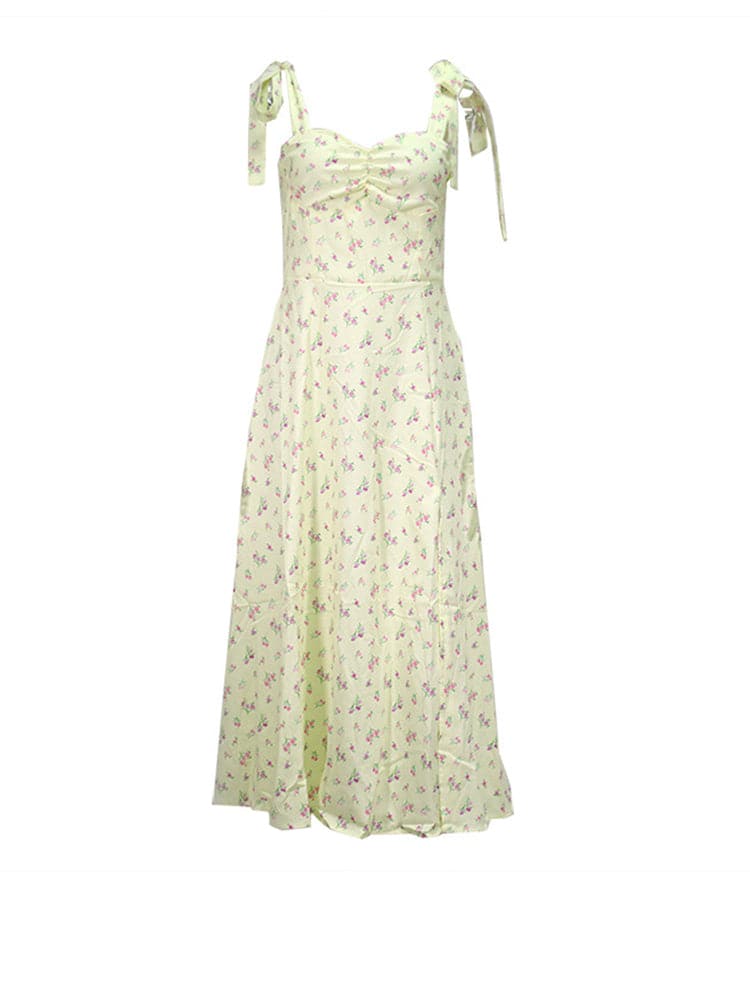 Summer Backless Slip Dress Women Casual Botanical Midi Dress
