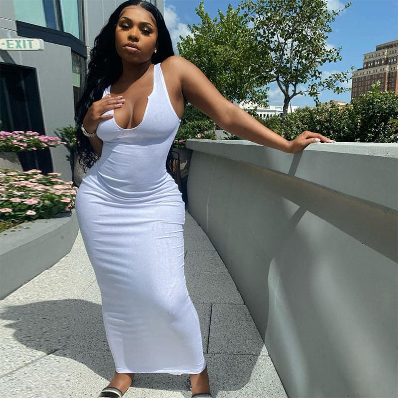Summer Dresses Women Style Uneck Sleeveless Slim Fit Dress