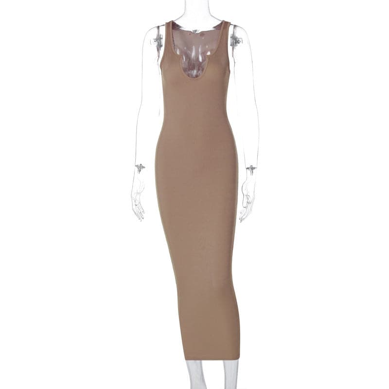 Summer Dresses Women Style Uneck Sleeveless Slim Fit Dress