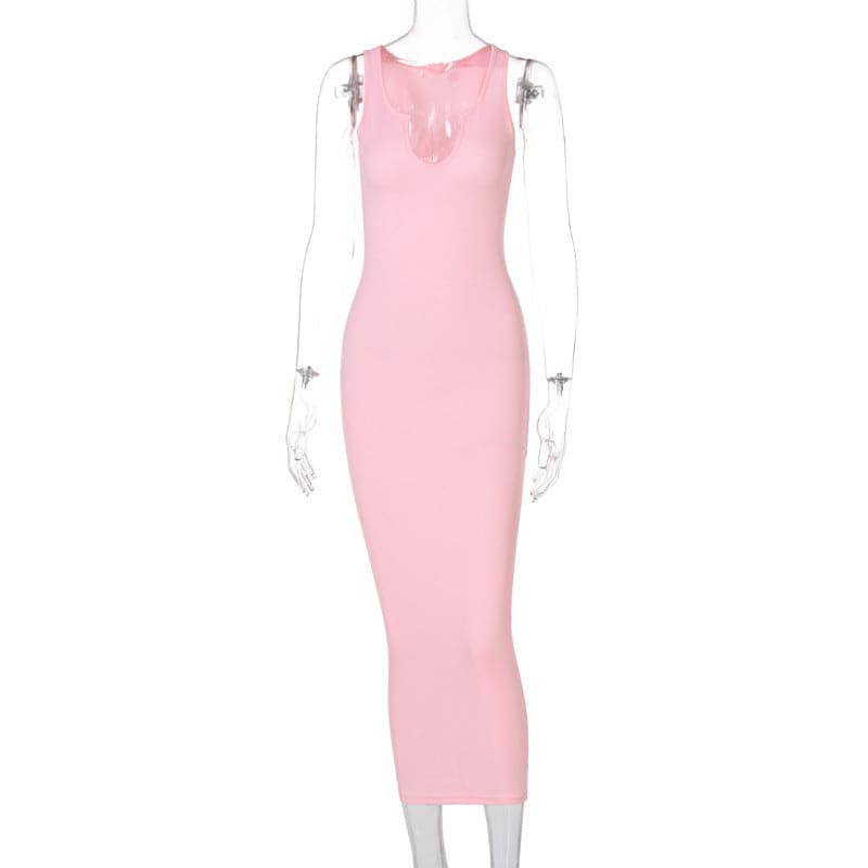 Summer Dresses Women Style Uneck Sleeveless Slim Fit Dress