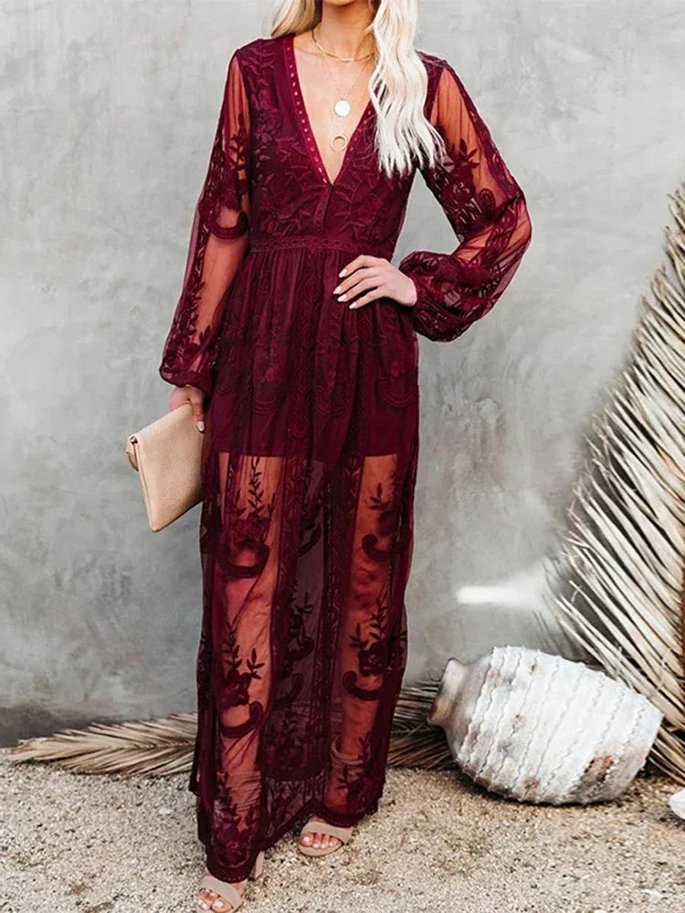 Cinthia Aesthetic Maxi Dress Bohemian Lace Evening Wear Edit