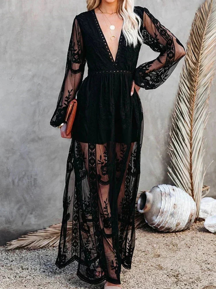 Cinthia Aesthetic Maxi Dress Bohemian Lace Evening Wear Edit