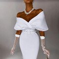 OffShoulder Graceful Party Ladies Vintage Evening Formal Midi Dress