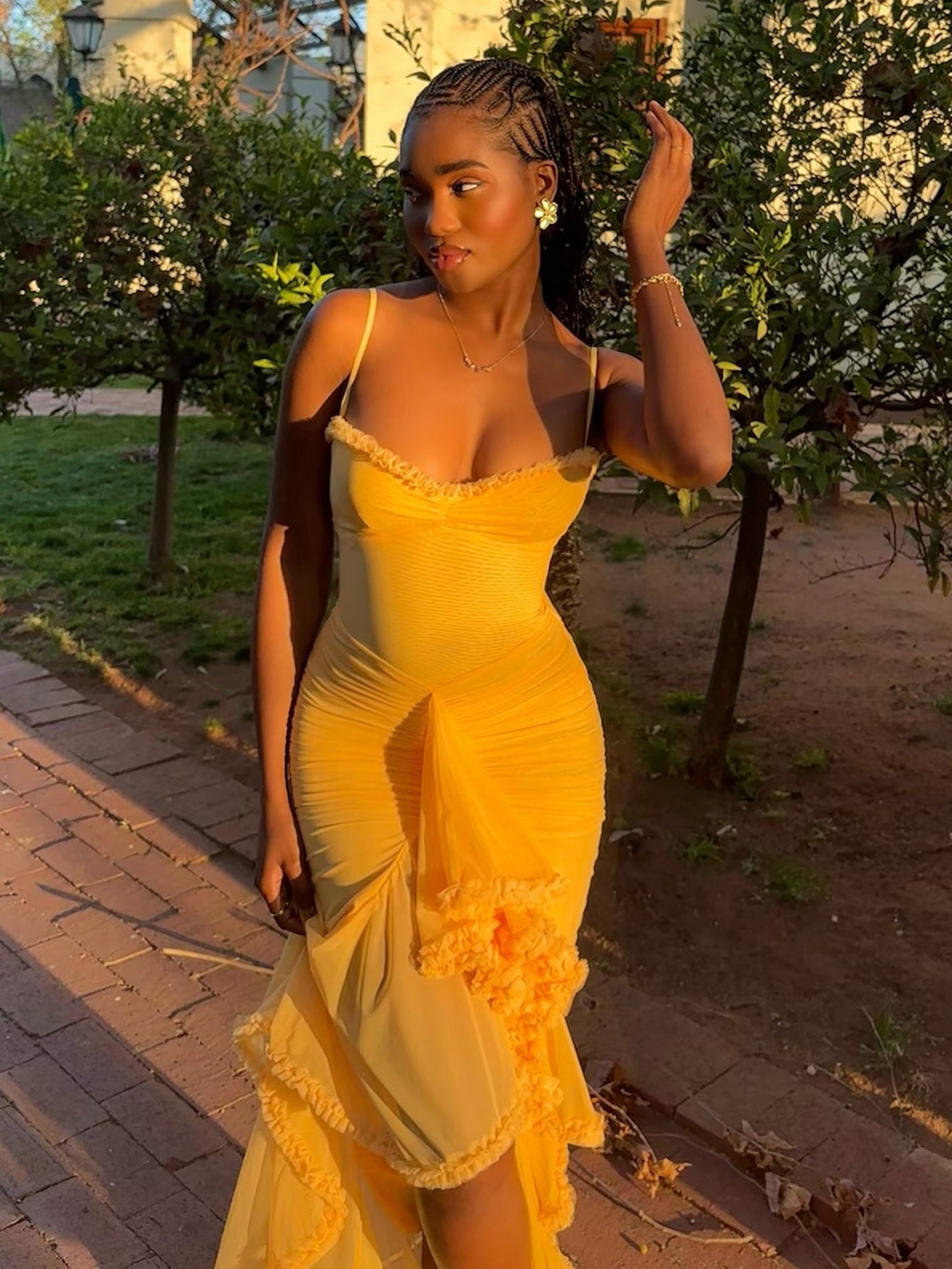 Nora Premium Maxi Dress with Spaghetti Straps and Ruffles Elevated Occasion Wear