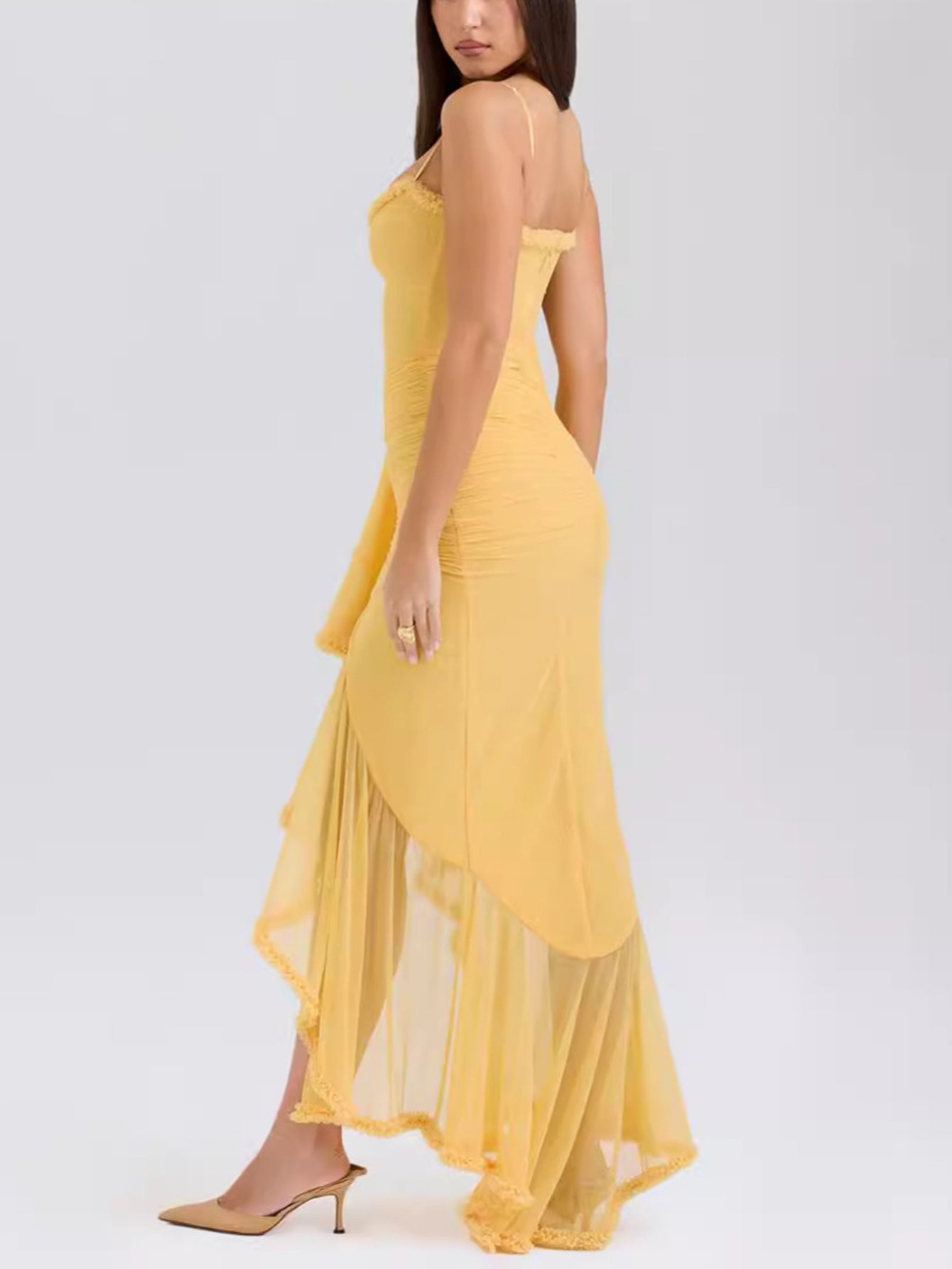 Nora Premium Maxi Dress with Spaghetti Straps and Ruffles Elevated Occasion Wear