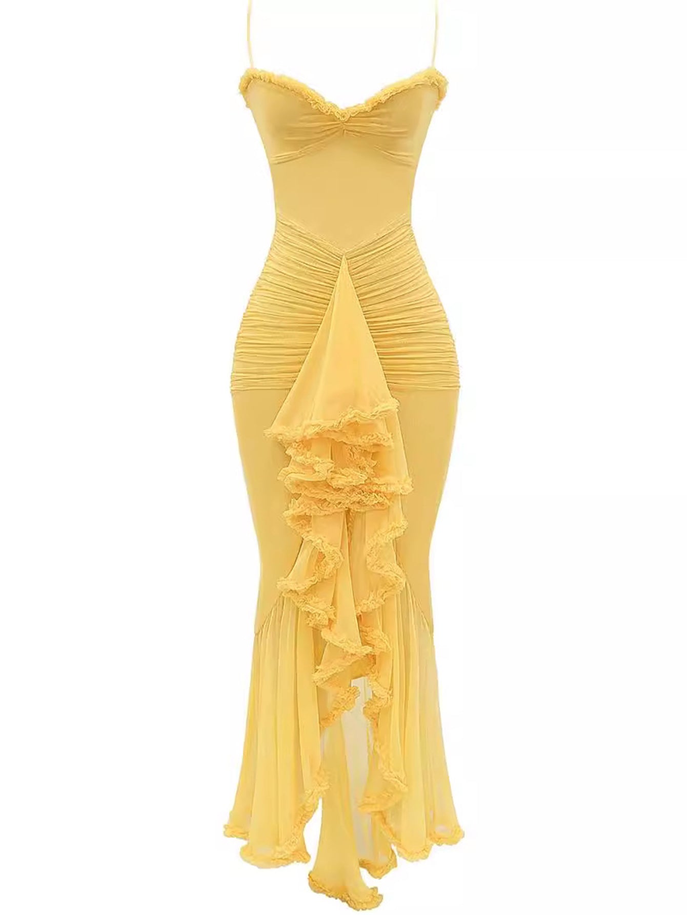 Nora Premium Maxi Dress with Spaghetti Straps and Ruffles Elevated Occasion Wear