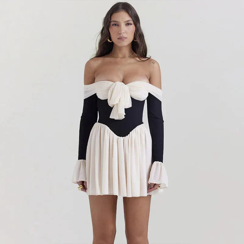 Front Tie Off Shoulder Corset Mini Dress