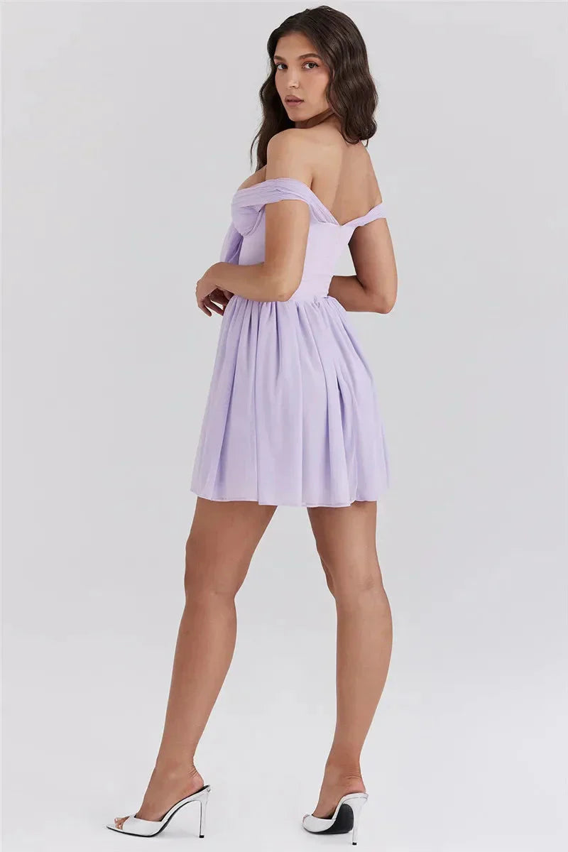 Front Tie Off Shoulder Mini Dress
