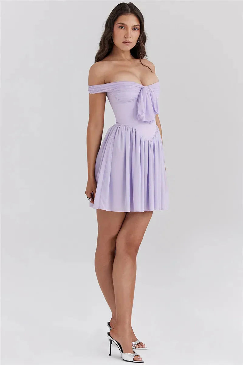 Front Tie Off Shoulder Mini Dress