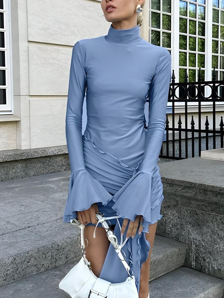Front Tie Turtleneck Mini Dress