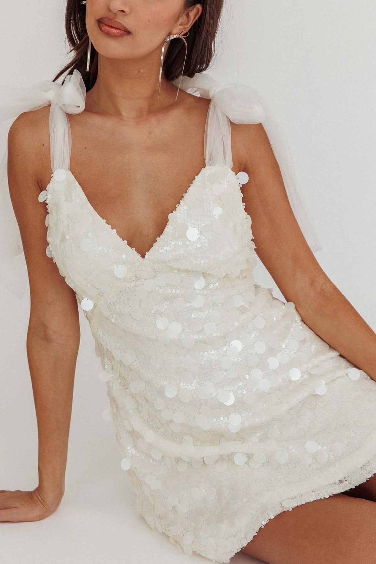 up Tie Low Cut Sequin Mini Dress