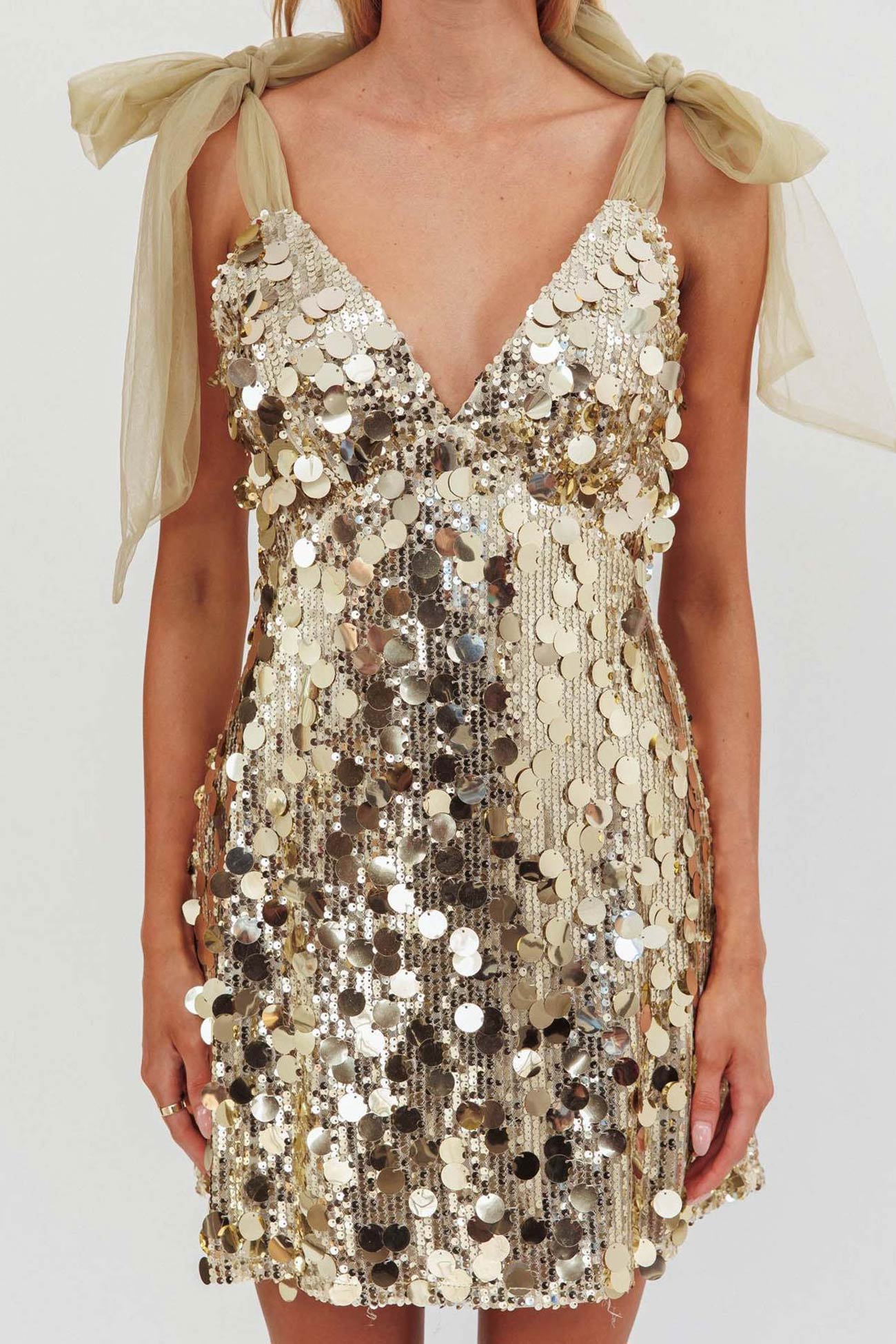 up Tie Low Cut Sequin Mini Dress