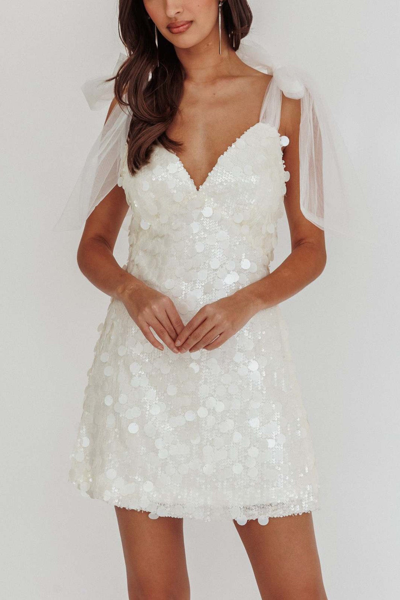 up Tie Low Cut Sequin Mini Dress