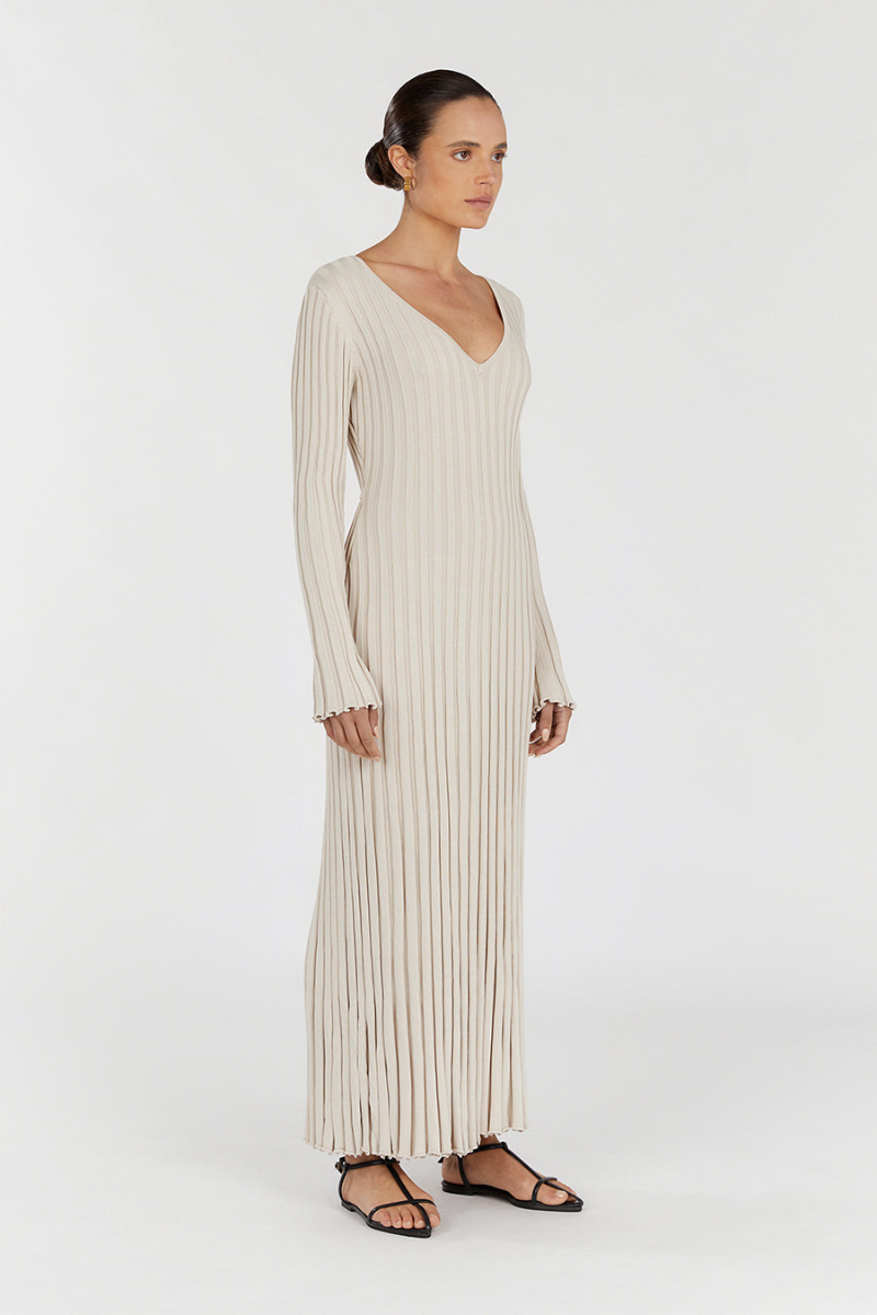 Premium Rita Midi Dress with V Neck and Knitted Sleeves Chic Silhouette Collection