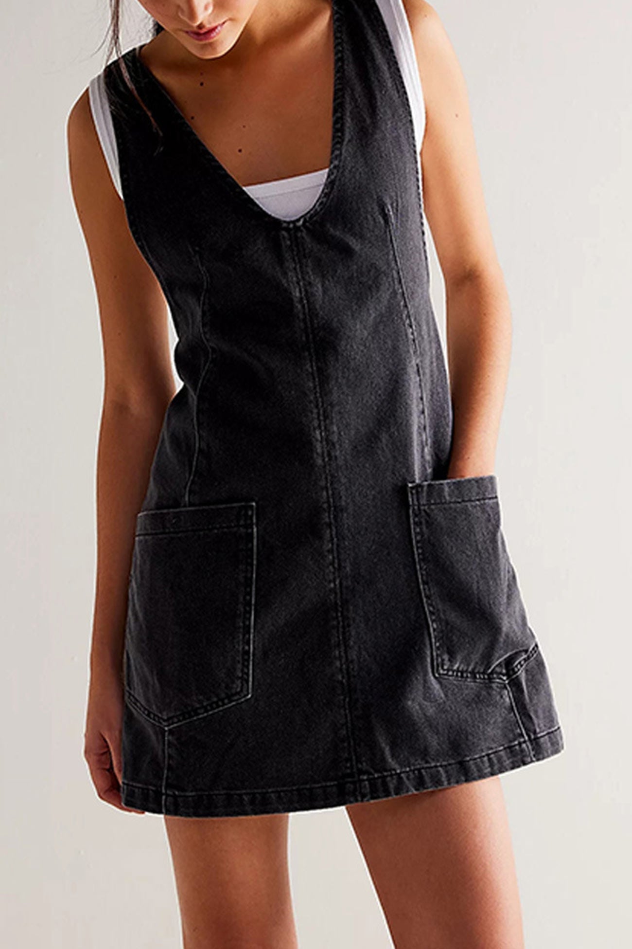 Neck V Backless Tank Denim Dress