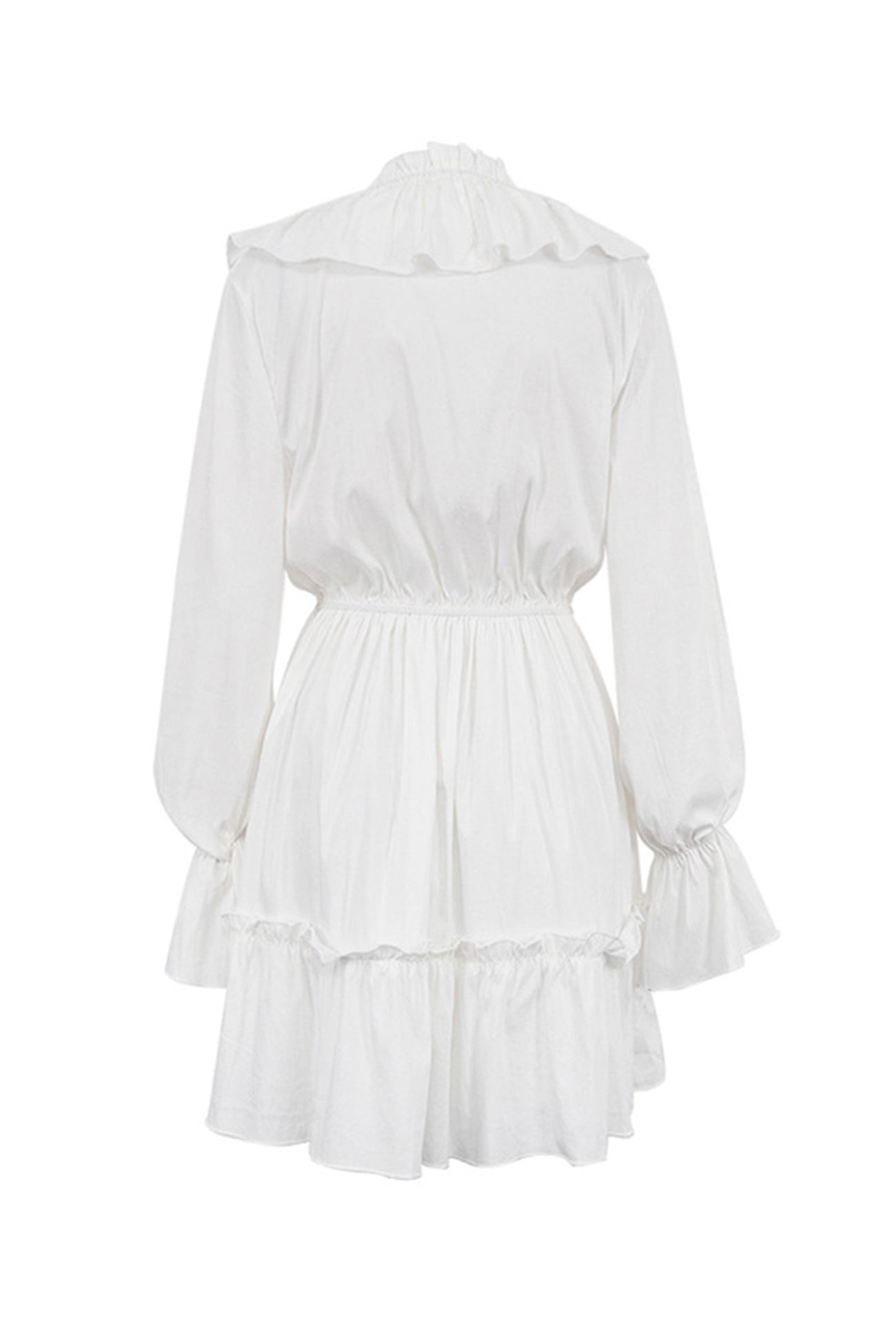 Neck V Pleated Trumpet Sleeve Ruffle Dress
