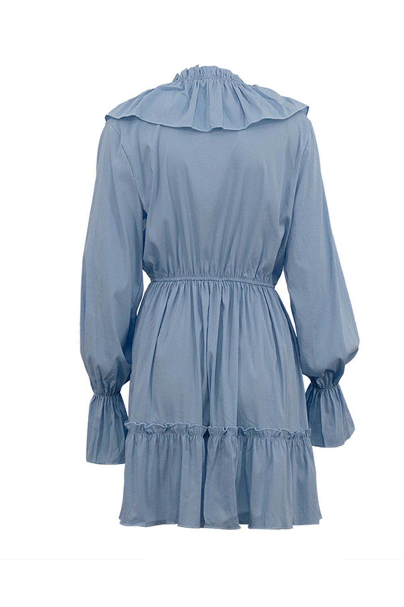 Neck V Pleated Trumpet Sleeve Ruffle Dress