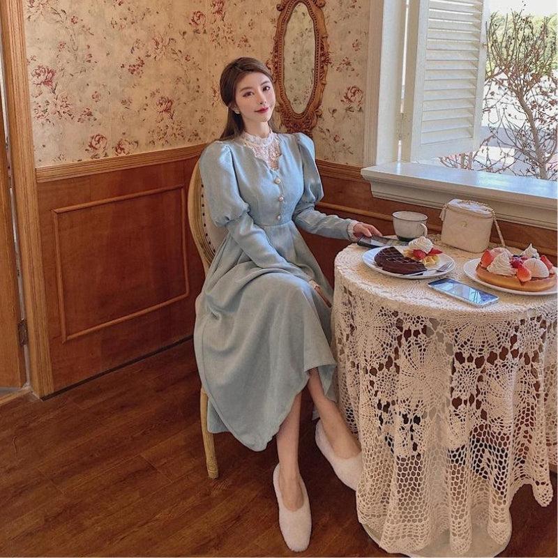 Retro Balloon Sleeve Maxi Dress