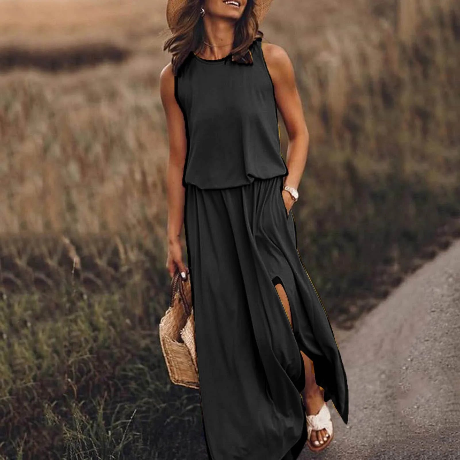 2024 Graceful Solid Color Boho Wedding Long Boho Dress