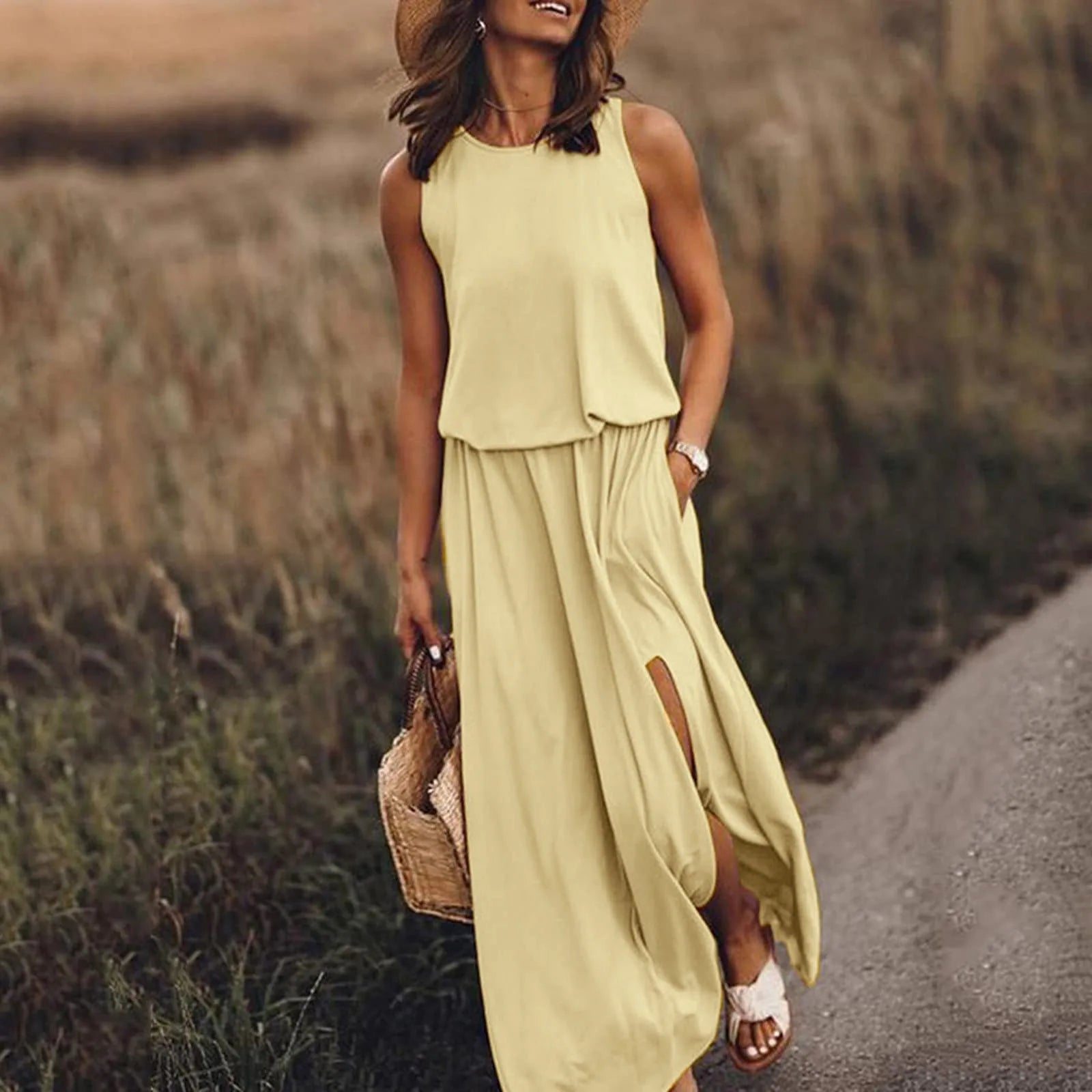 2024 Graceful Solid Color Boho Wedding Long Boho Dress