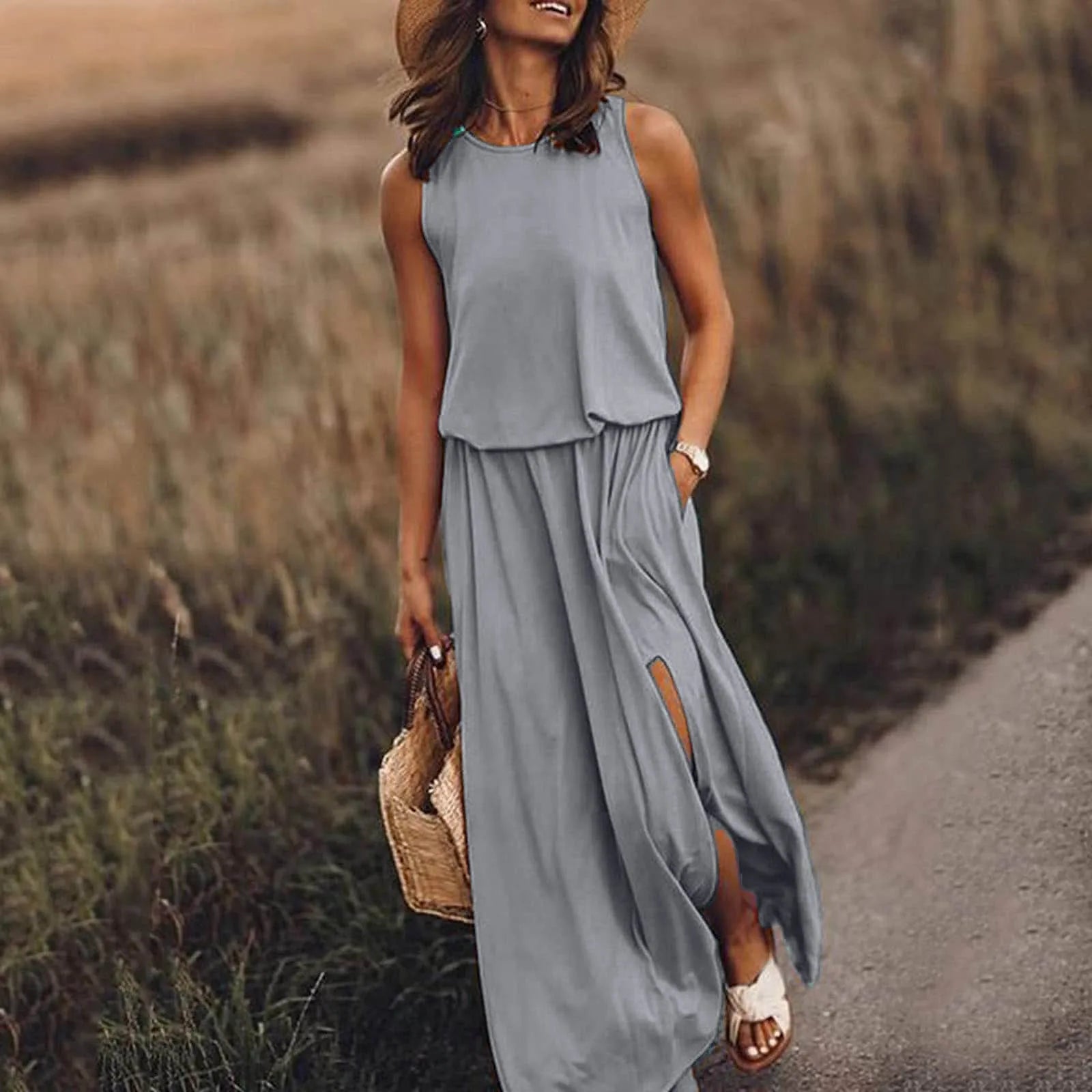 2024 Graceful Solid Color Boho Wedding Long Boho Dress
