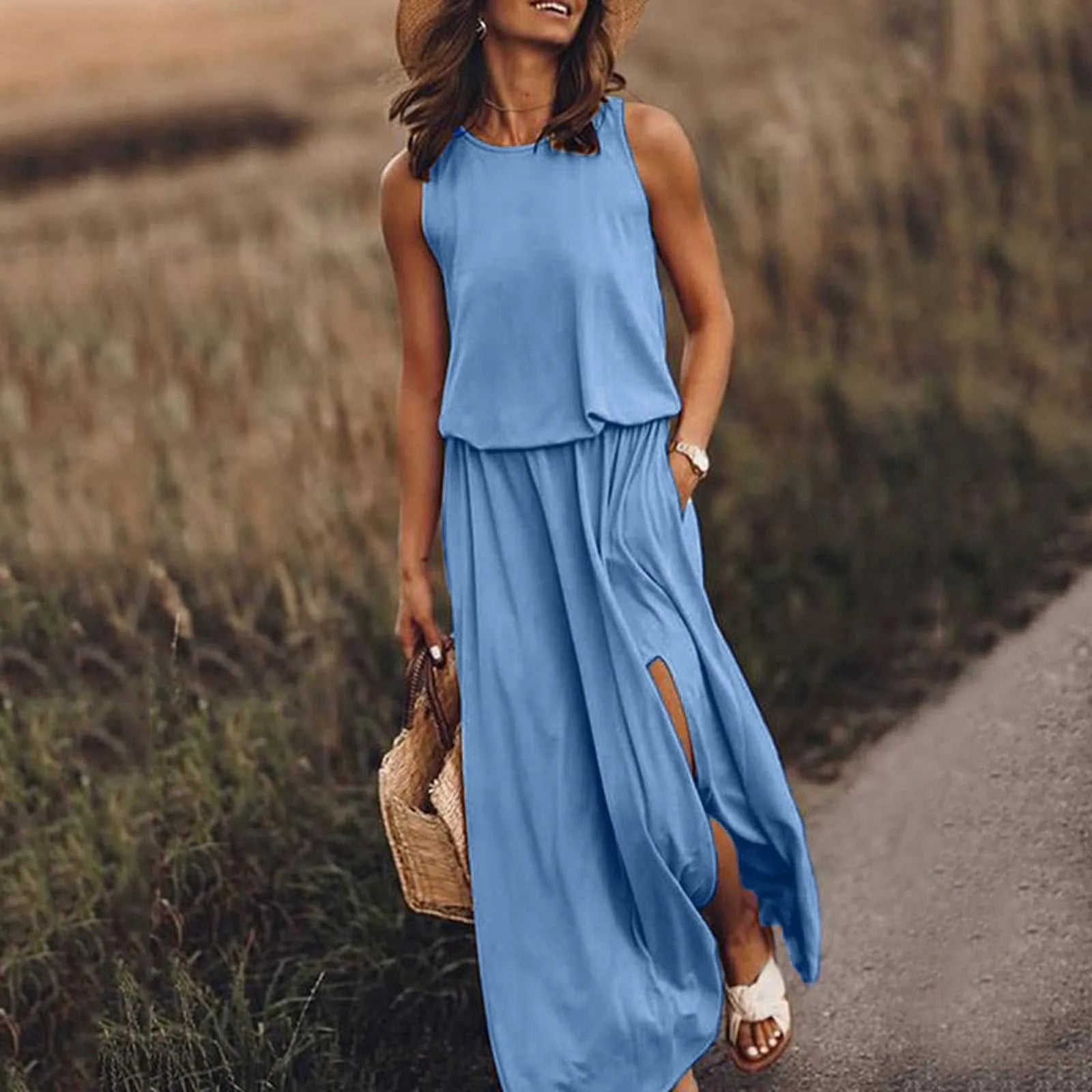 2024 Graceful Solid Color Boho Wedding Long Boho Dress