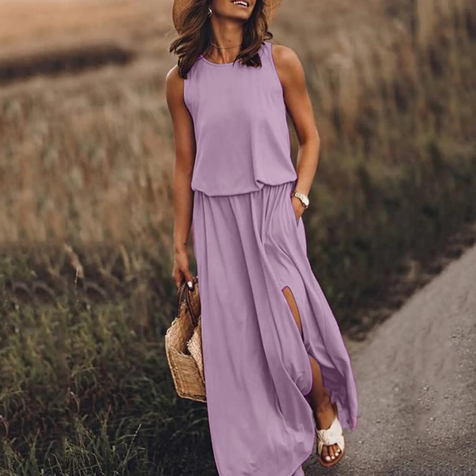 2024 Graceful Solid Color Boho Wedding Long Boho Dress