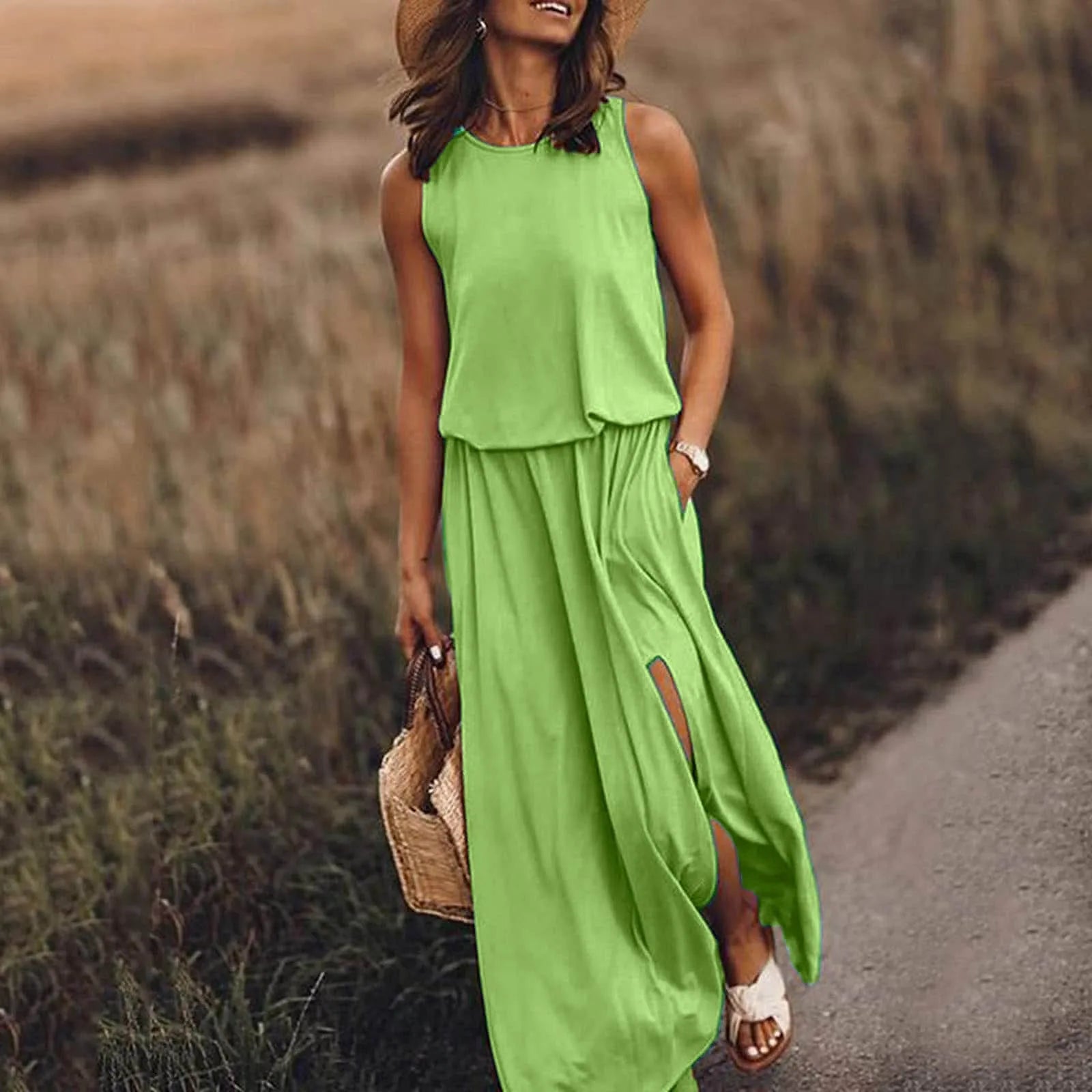 2024 Graceful Solid Color Boho Wedding Long Boho Dress