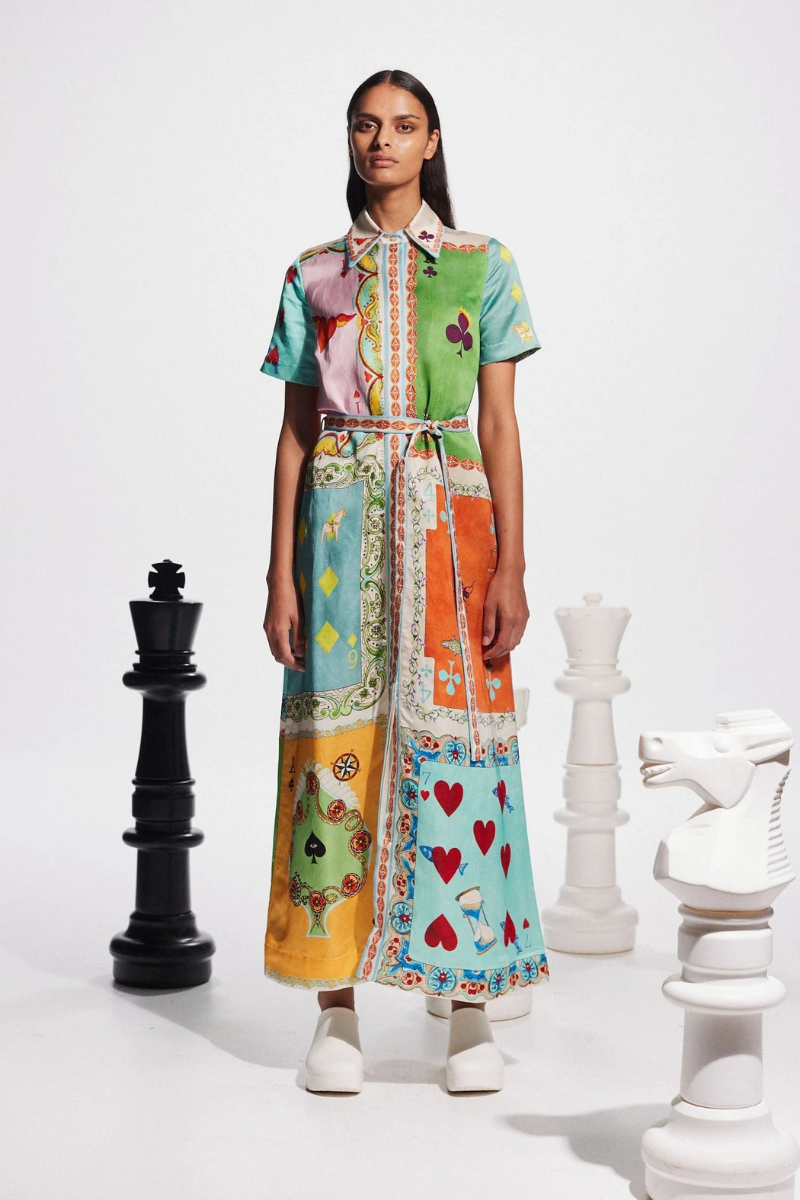 Antonella Exclusive Short Sleeved Maxi Dress with Poker Print Signature Edit