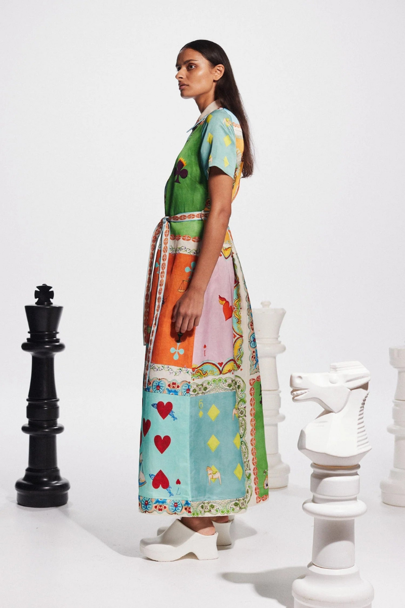 Antonella Exclusive Short Sleeved Maxi Dress with Poker Print Signature Edit