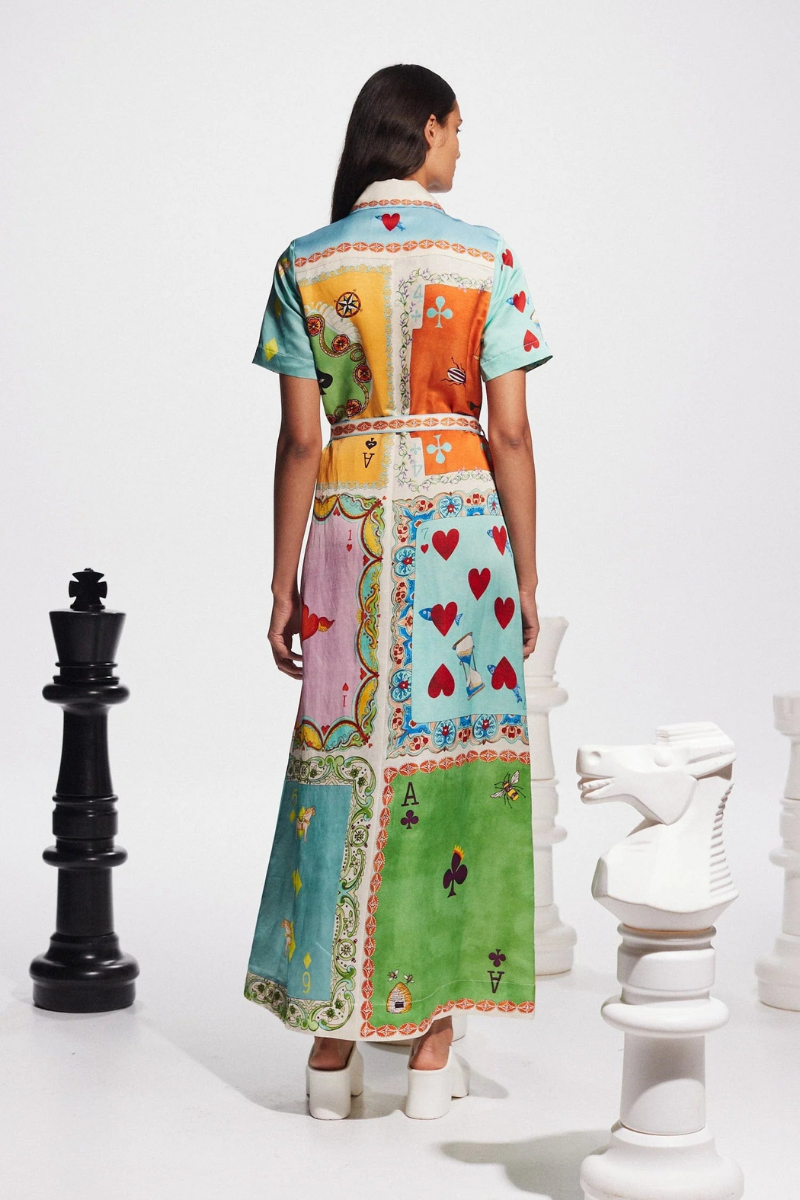 Antonella Exclusive Short Sleeved Maxi Dress with Poker Print Signature Edit