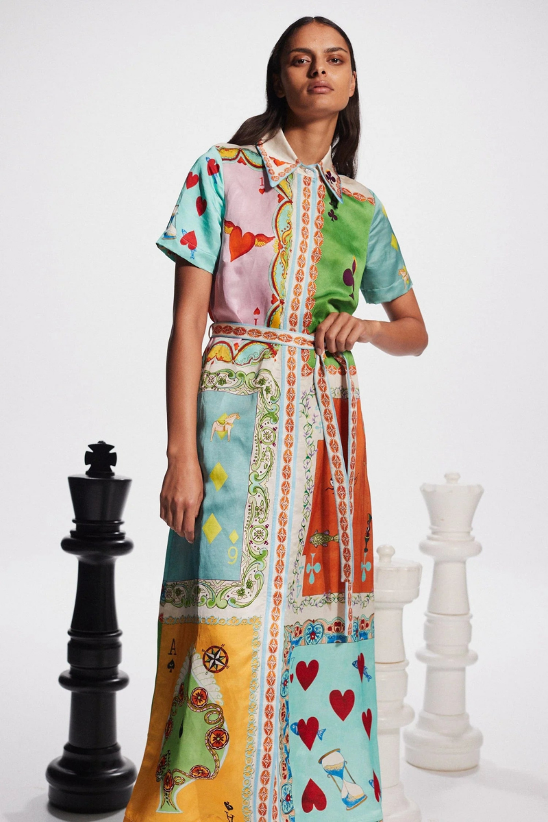 Antonella Exclusive Short Sleeved Maxi Dress with Poker Print Signature Edit