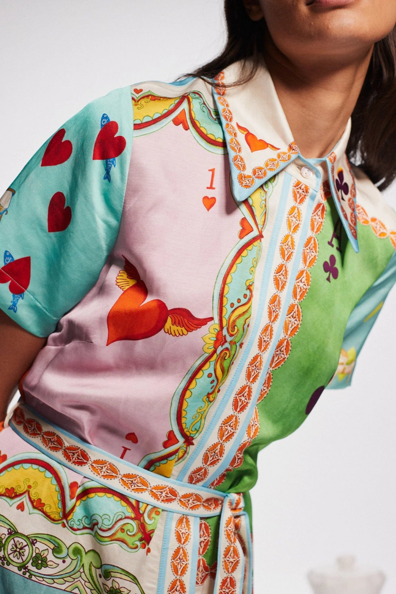 Antonella Exclusive Short Sleeved Maxi Dress with Poker Print Signature Edit