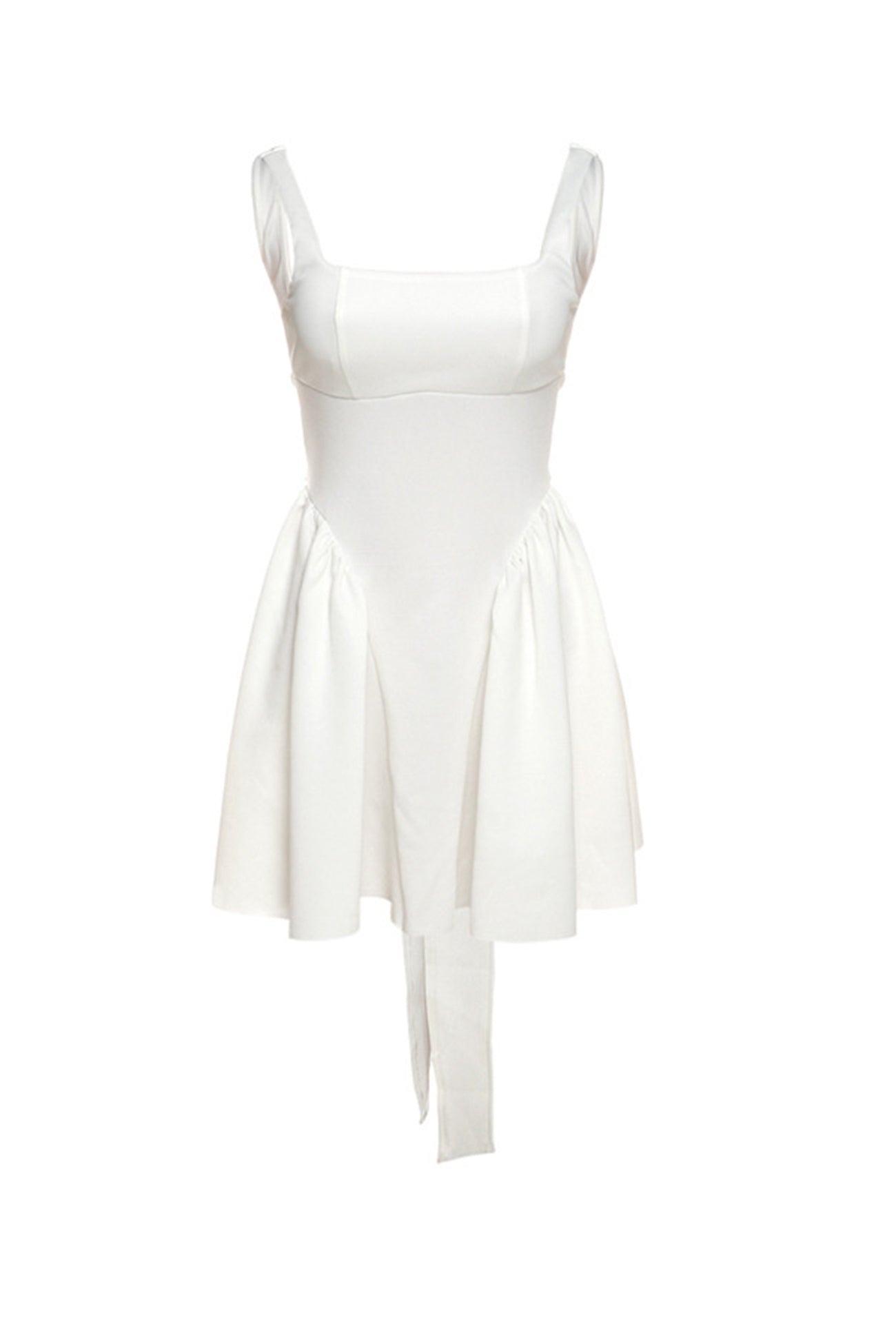 Backless White Tie-back Ruched Dress