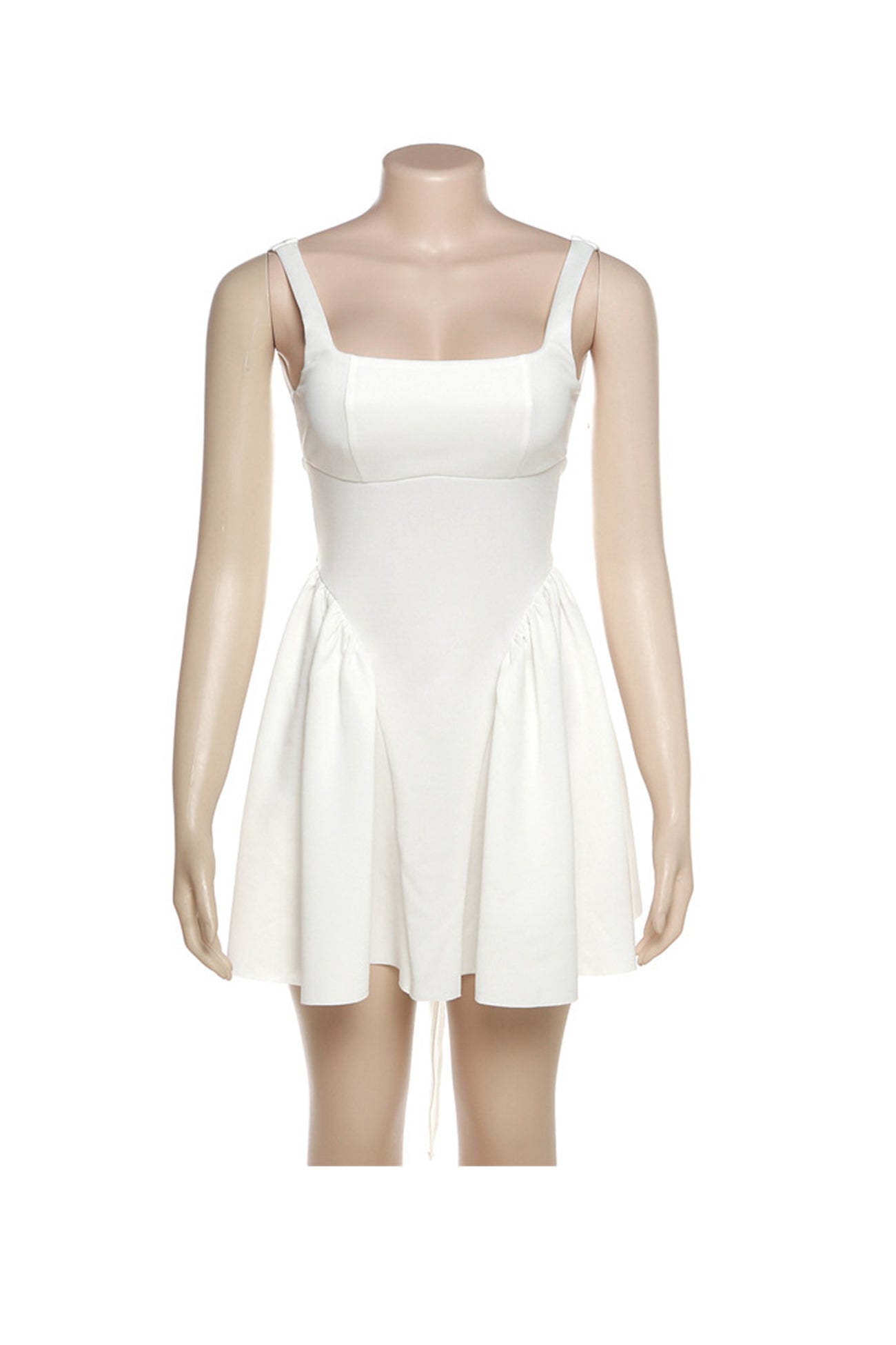 Backless White Tie back Ruched Dress