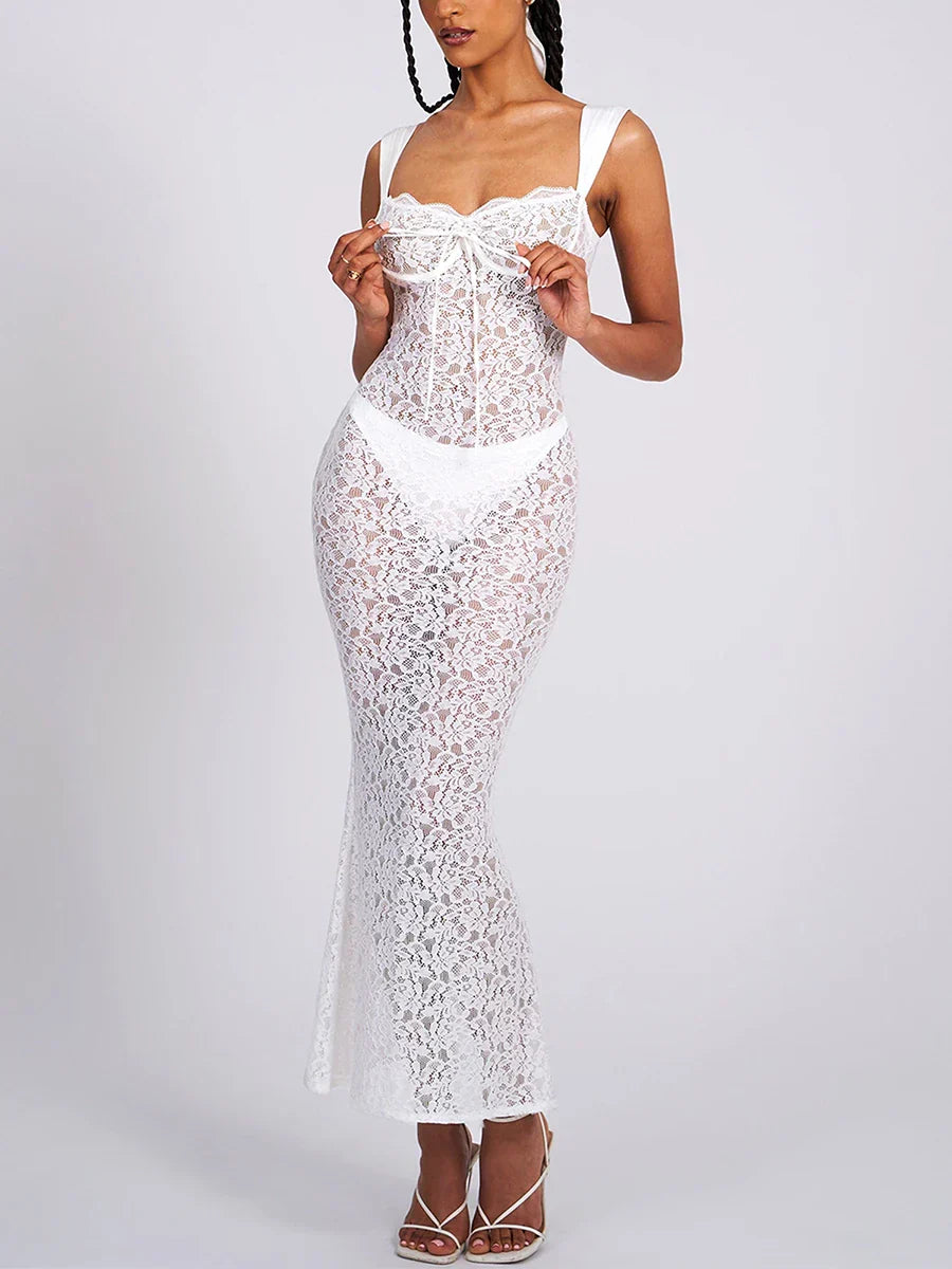 2024 Graceful SeeThrough Backless Wedding Lace Dress