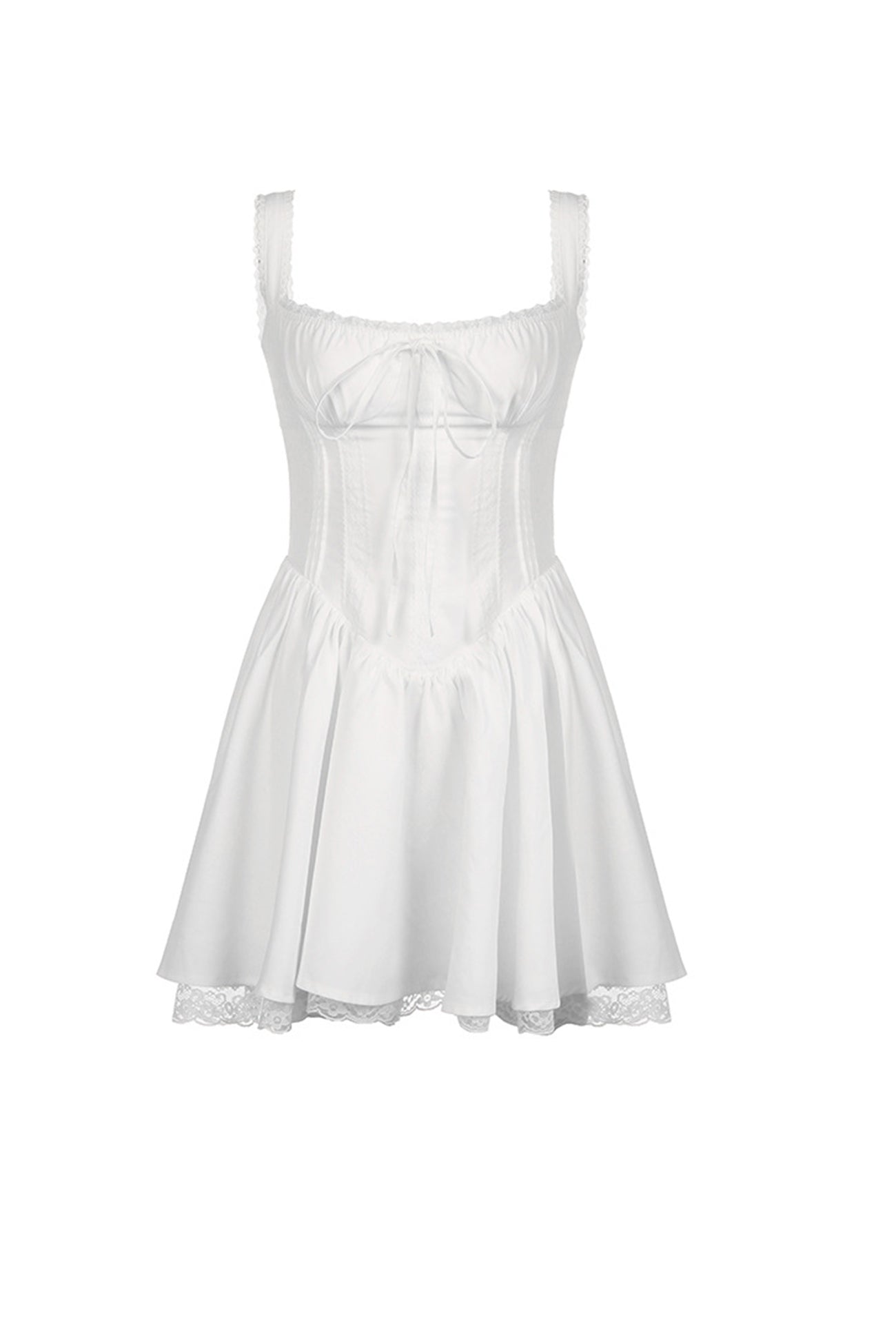 Lace White Stitching Strappy Ruched Cami Dress