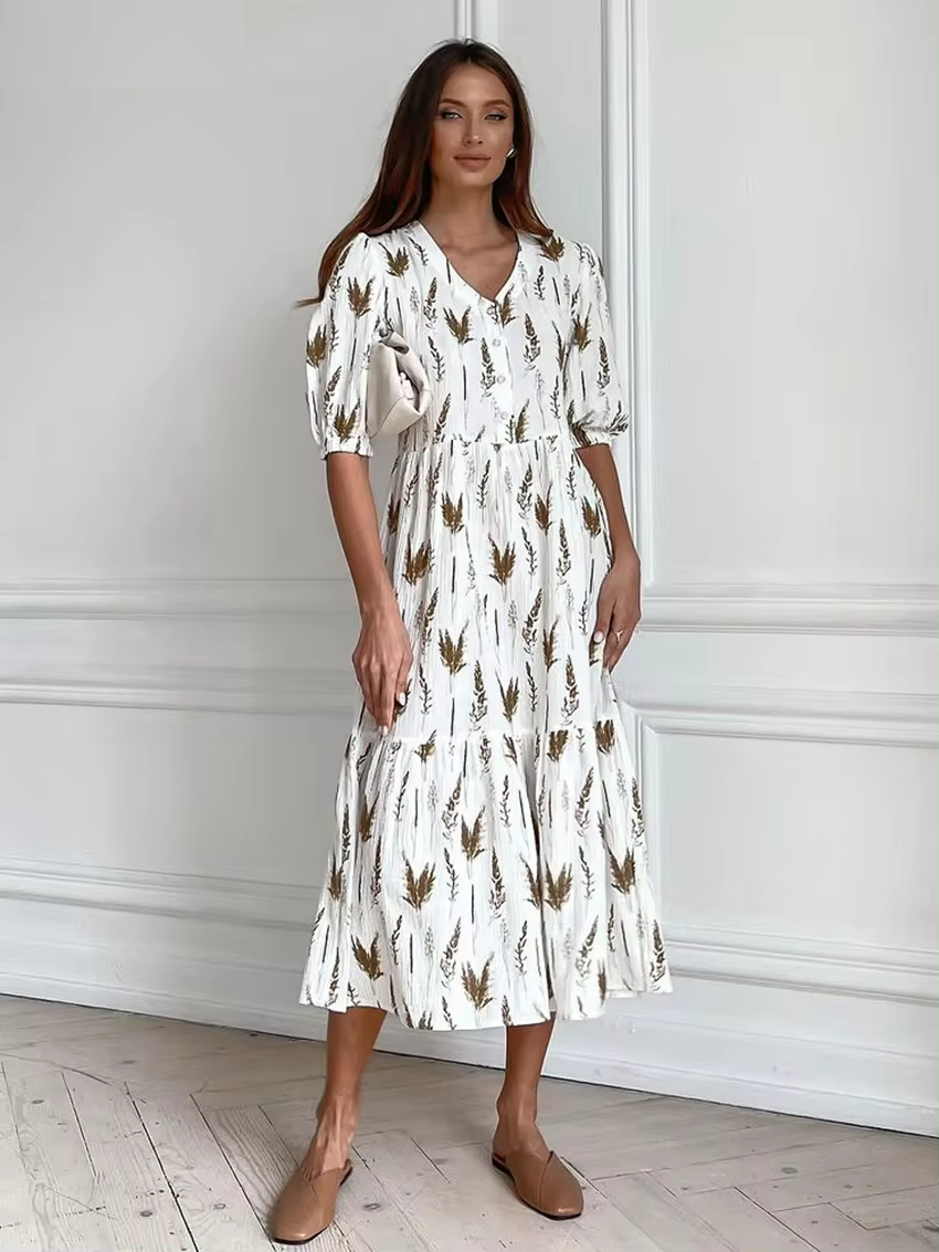 Summery Celia Midi Dress with a V-neck for Women Trendy Daily Look